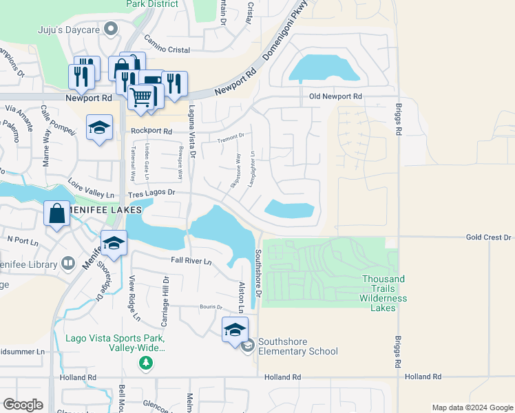 map of restaurants, bars, coffee shops, grocery stores, and more near 30372 Woodbury Circle in Menifee