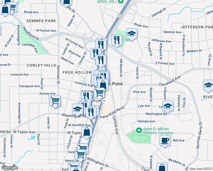 map of restaurants, bars, coffee shops, grocery stores, and more near 988 West Cleveland Avenue in East Point