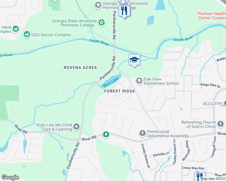map of restaurants, bars, coffee shops, grocery stores, and more near 2841 Saratoga Lake View in Decatur