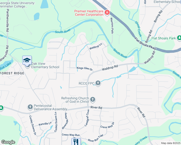 map of restaurants, bars, coffee shops, grocery stores, and more near 3737 Waldrop Road in Decatur
