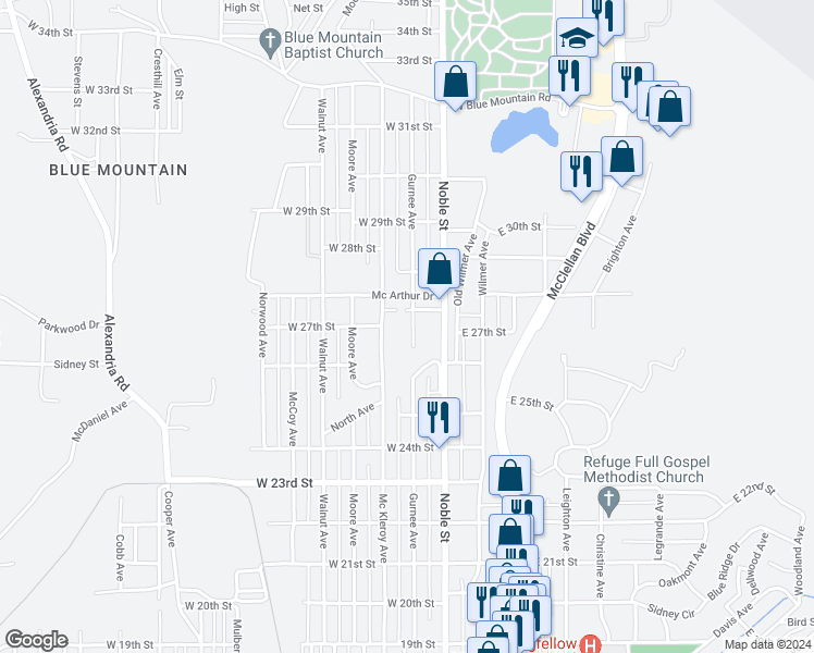 map of restaurants, bars, coffee shops, grocery stores, and more near 2704 Gurnee Avenue in Anniston