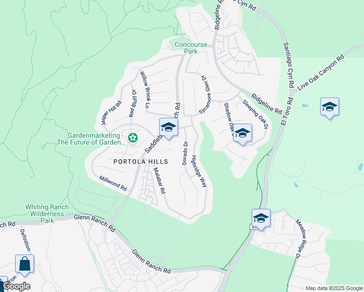 map of restaurants, bars, coffee shops, grocery stores, and more near 19461 Dorado Drive in Trabuco Canyon