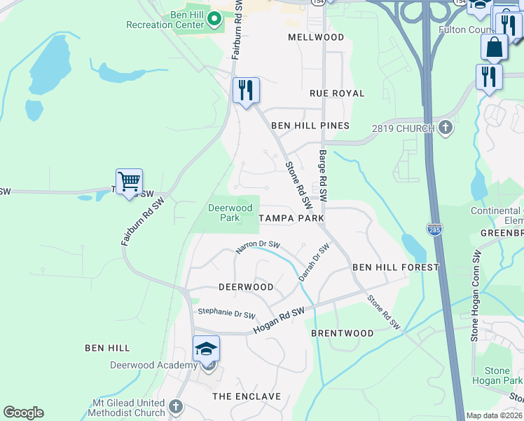 map of restaurants, bars, coffee shops, grocery stores, and more near 3712 Largo Lane Southwest in Atlanta