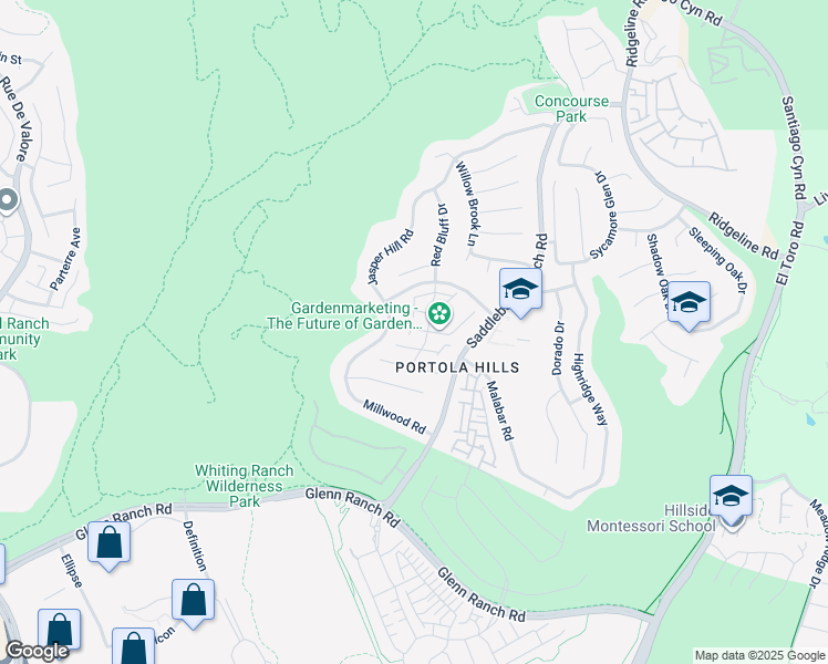 map of restaurants, bars, coffee shops, grocery stores, and more near 19415 Cascade Drive in Trabuco Canyon