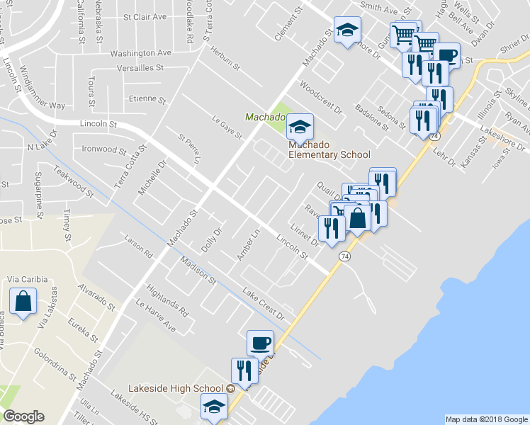 map of restaurants, bars, coffee shops, grocery stores, and more near 31782 Vía Cordova in Lake Elsinore