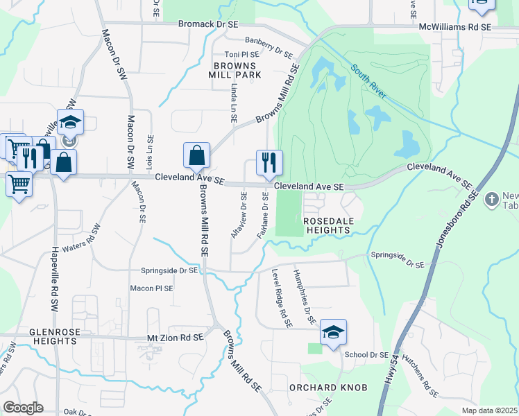 map of restaurants, bars, coffee shops, grocery stores, and more near 2759 Fairlane Dr SE in Atlanta