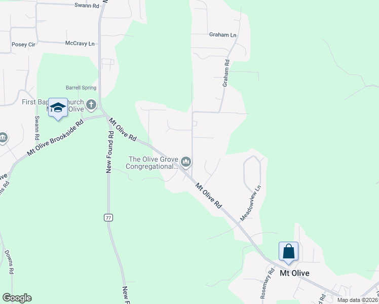 map of restaurants, bars, coffee shops, grocery stores, and more near 5864 Tommy Town Road in Mount Olive
