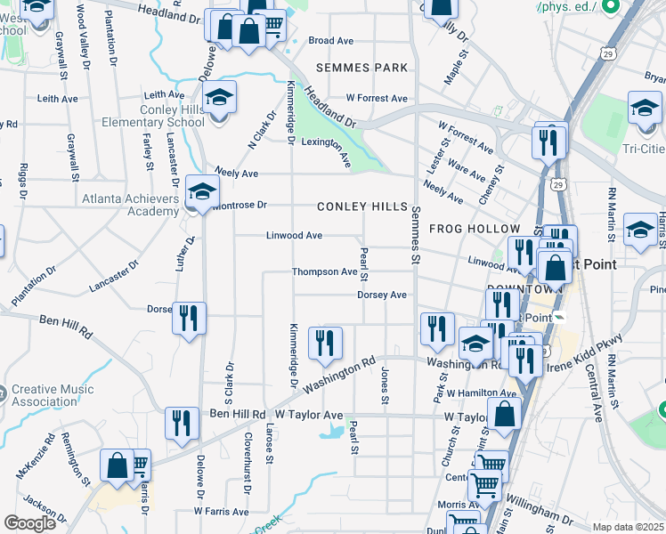 map of restaurants, bars, coffee shops, grocery stores, and more near 1917 Thompson Avenue in Atlanta