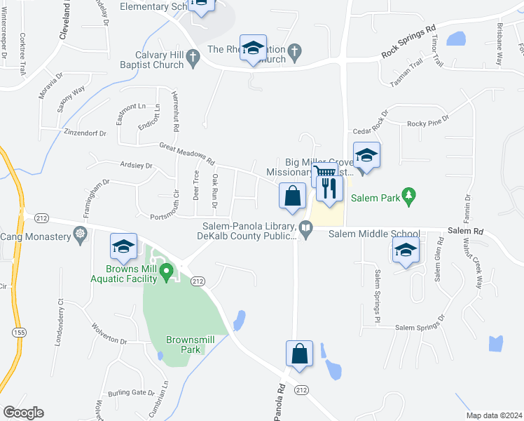 map of restaurants, bars, coffee shops, grocery stores, and more near 3512 Valley Chase Court in Stonecrest