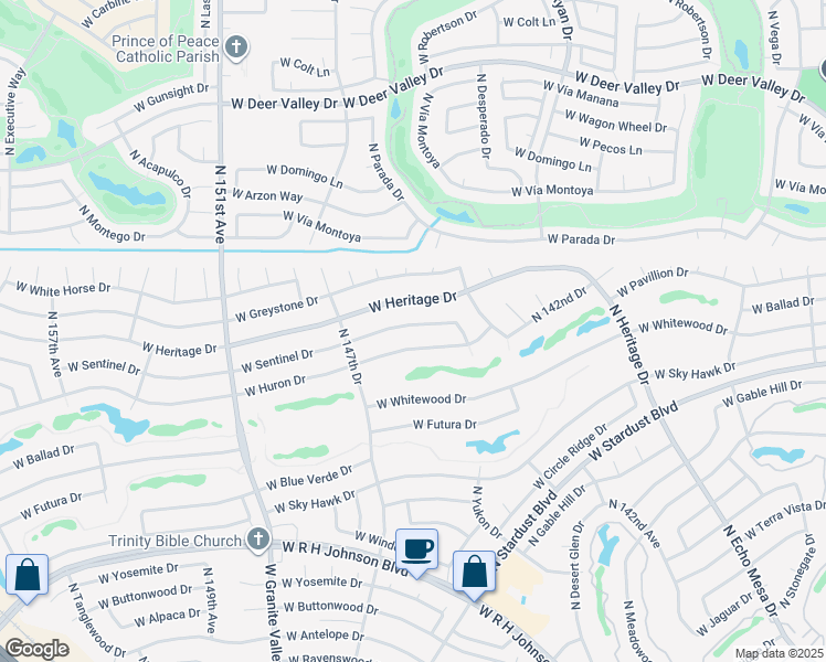 map of restaurants, bars, coffee shops, grocery stores, and more near 14515 West Sentinel Drive in Sun City West