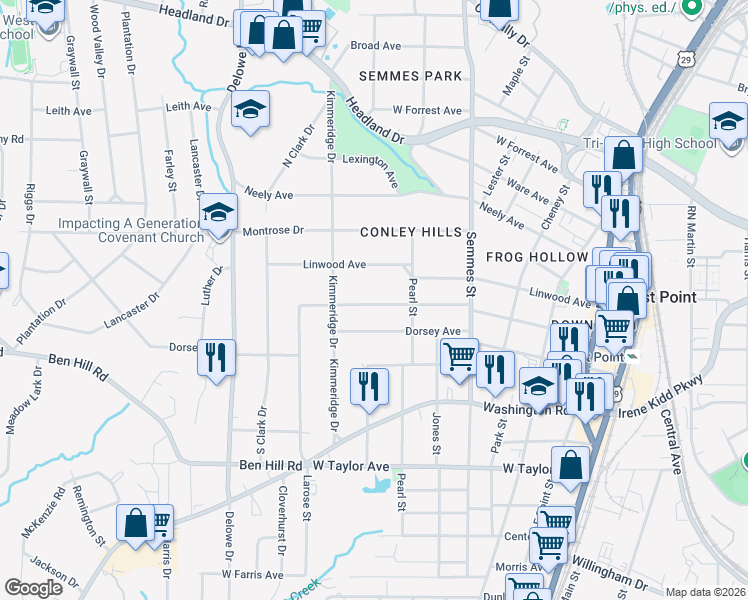 map of restaurants, bars, coffee shops, grocery stores, and more near 1917 Thompson Avenue in Atlanta