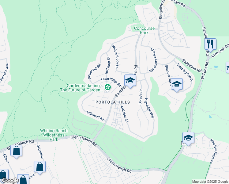 map of restaurants, bars, coffee shops, grocery stores, and more near 28468 Klondike Drive in Trabuco Canyon