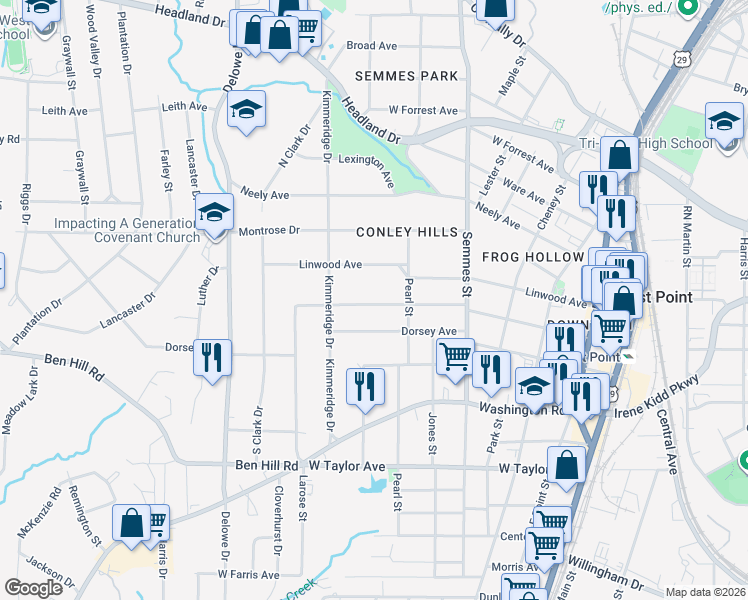 map of restaurants, bars, coffee shops, grocery stores, and more near 1917 Thompson Avenue in Atlanta