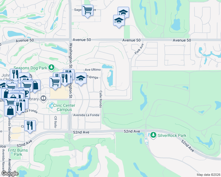map of restaurants, bars, coffee shops, grocery stores, and more near 50740 Cypress Point Drive in La Quinta