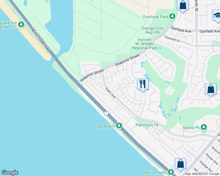 map of restaurants, bars, coffee shops, grocery stores, and more near 19395 MacGregor Circle in Huntington Beach