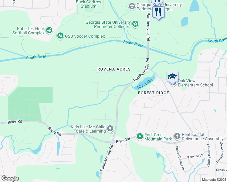 map of restaurants, bars, coffee shops, grocery stores, and more near 2726 River Tree Drive in Decatur