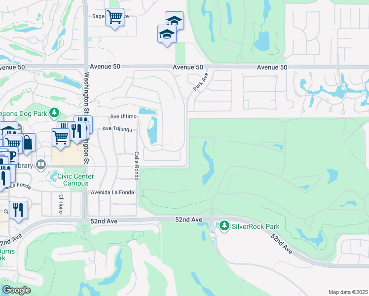 map of restaurants, bars, coffee shops, grocery stores, and more near 50680 Grand Traverse Avenue in La Quinta