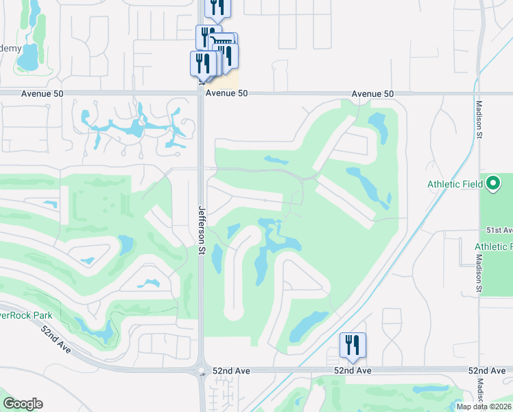 map of restaurants, bars, coffee shops, grocery stores, and more near Vía Tesoro in La Quinta