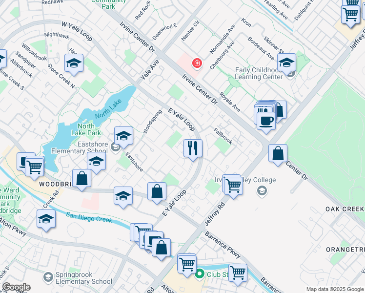 map of restaurants, bars, coffee shops, grocery stores, and more near 5 Hollowglen in Irvine