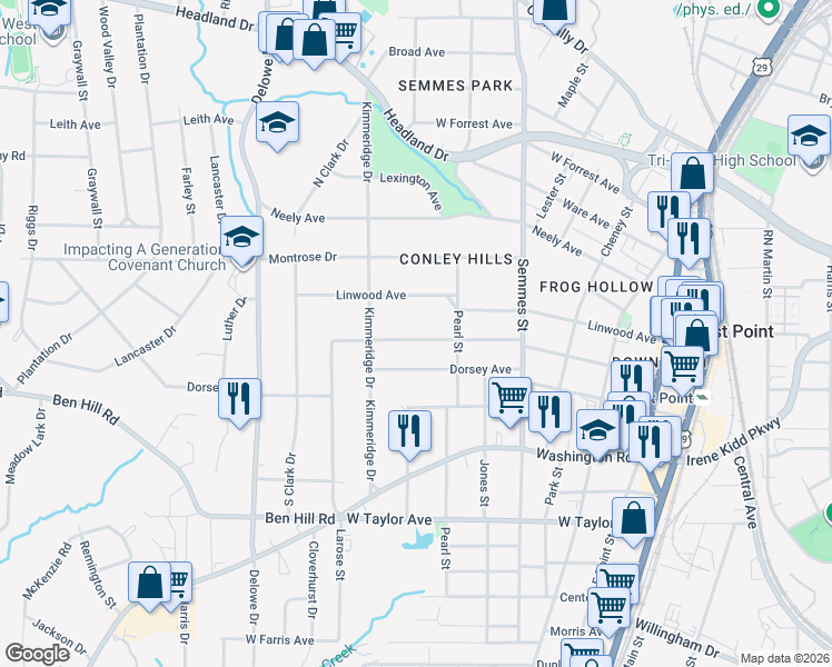 map of restaurants, bars, coffee shops, grocery stores, and more near 1917 Thompson Avenue in Atlanta