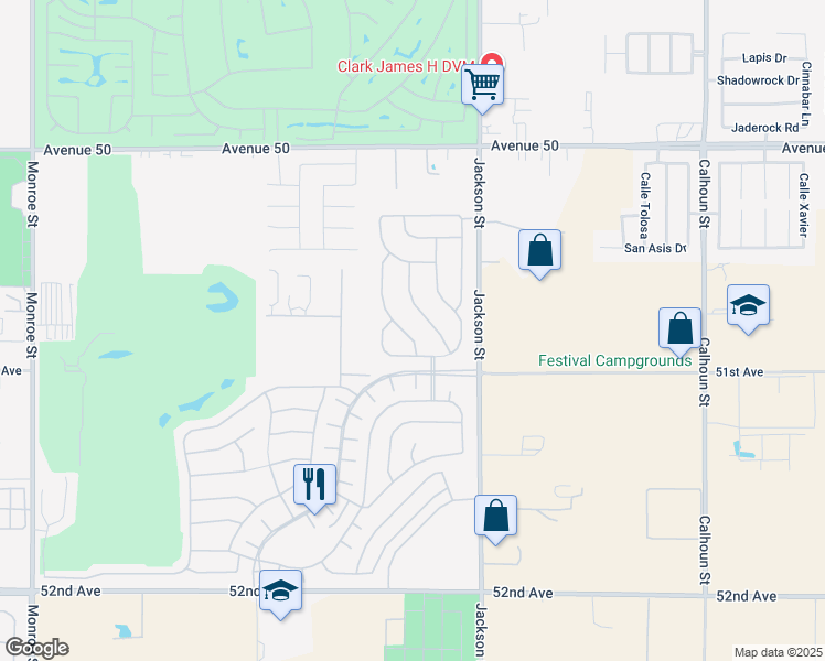 map of restaurants, bars, coffee shops, grocery stores, and more near 50810 Bee Canyon Drive in Indio