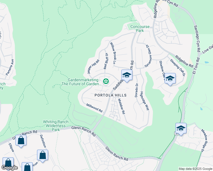map of restaurants, bars, coffee shops, grocery stores, and more near 28441 Klondike Drive in Trabuco Canyon