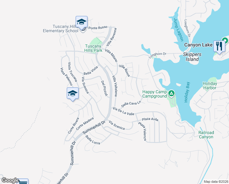 map of restaurants, bars, coffee shops, grocery stores, and more near 26 Villa Valtelena in Lake Elsinore