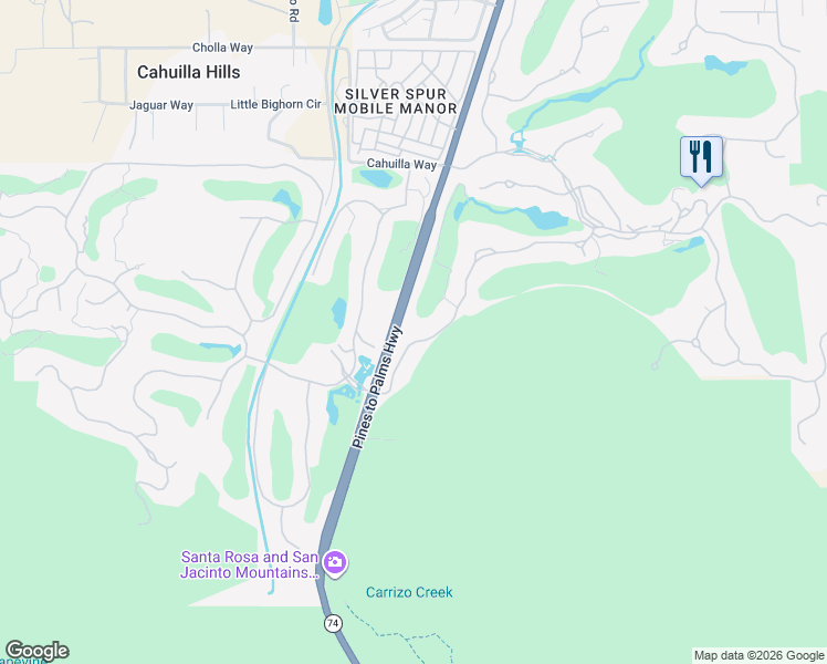 map of restaurants, bars, coffee shops, grocery stores, and more near 542 Mesquite Hill in Palm Desert
