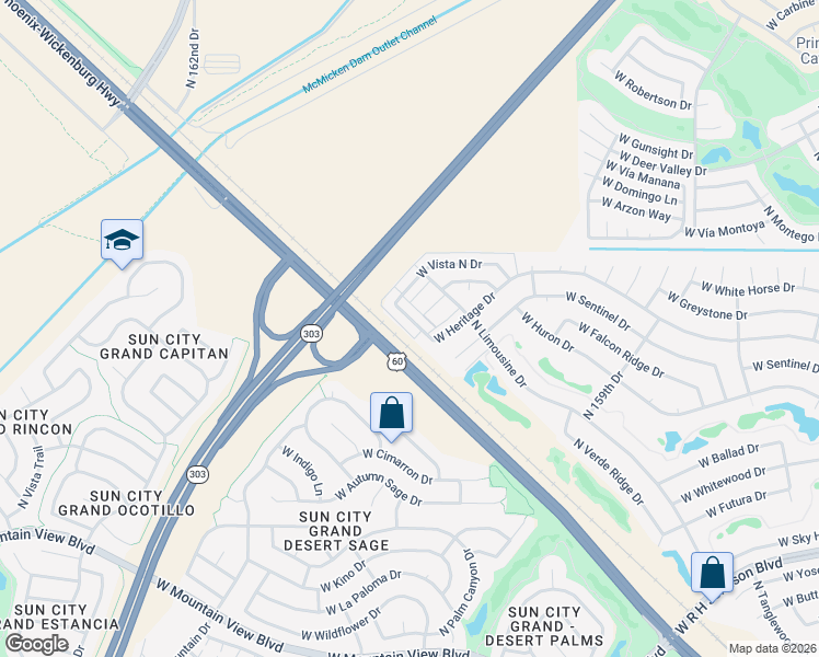 map of restaurants, bars, coffee shops, grocery stores, and more near 21748 North Verde Ridge Drive in Sun City West