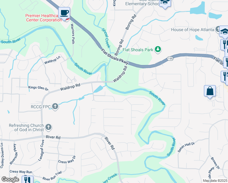 map of restaurants, bars, coffee shops, grocery stores, and more near 3746 Waldrop Creek Ct in Decatur