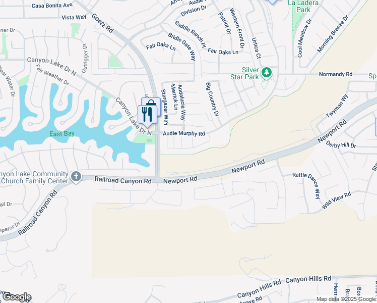 map of restaurants, bars, coffee shops, grocery stores, and more near 24509 Comanche Creek Drive in Menifee