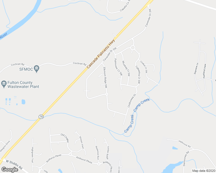 map of restaurants, bars, coffee shops, grocery stores, and more near 2754 Elkmont Ridge Southwest in Atlanta