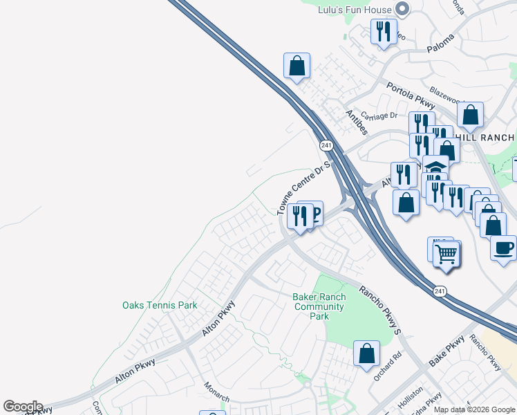map of restaurants, bars, coffee shops, grocery stores, and more near 29 Prominence in Lake Forest
