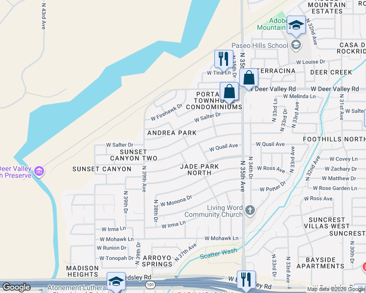 map of restaurants, bars, coffee shops, grocery stores, and more near 3612 West Lone Cactus Drive in Glendale