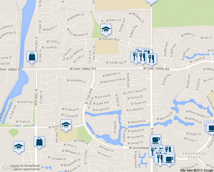 map of restaurants, bars, coffee shops, grocery stores, and more near 6983 West Lone Cactus Road in Glendale