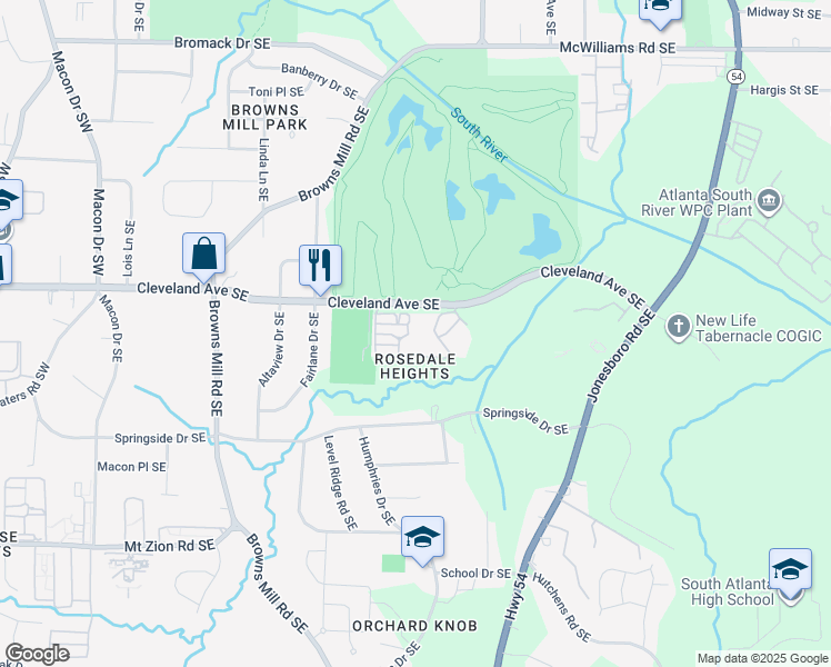 map of restaurants, bars, coffee shops, grocery stores, and more near 445 Cleveland Avenue Southwest in Atlanta