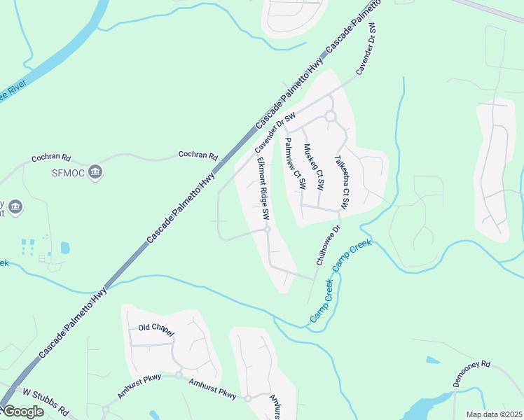map of restaurants, bars, coffee shops, grocery stores, and more near 2754 Elkmont Ridge Southwest in Atlanta