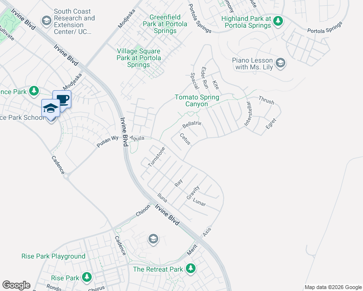 map of restaurants, bars, coffee shops, grocery stores, and more near 53 Bellatrix in Irvine