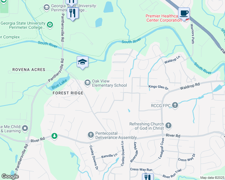 map of restaurants, bars, coffee shops, grocery stores, and more near 3089 Oakvale Heights in Decatur