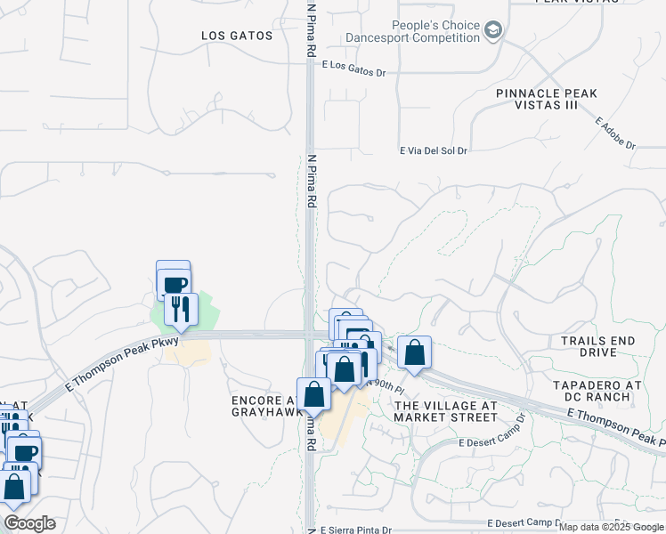 map of restaurants, bars, coffee shops, grocery stores, and more near 9270 East Thompson Peak Parkway in Scottsdale