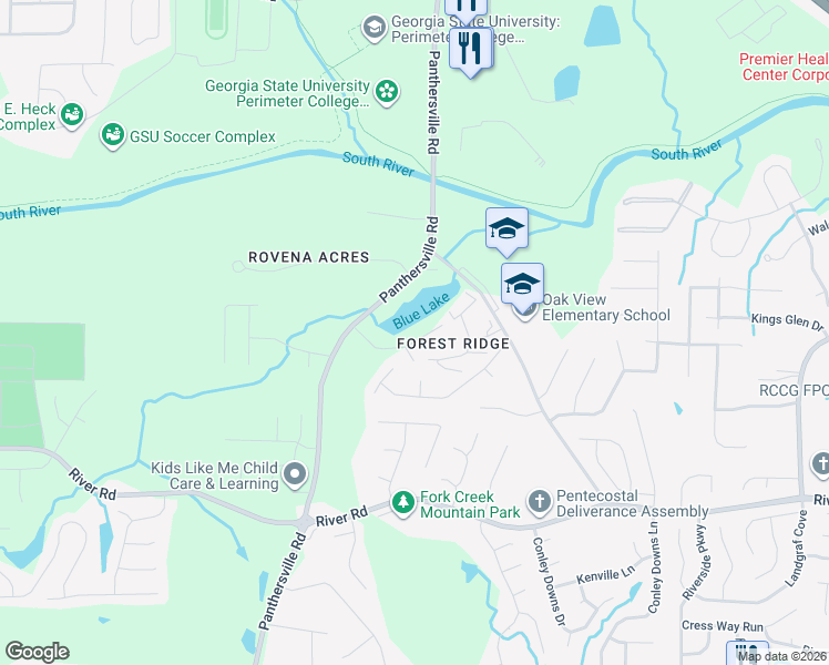 map of restaurants, bars, coffee shops, grocery stores, and more near 2841 Saratoga Lake View in Decatur
