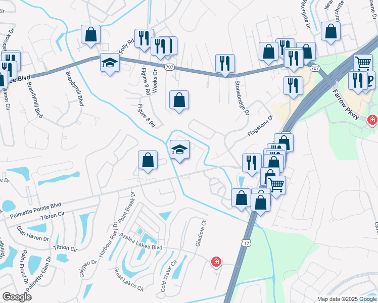 map of restaurants, bars, coffee shops, grocery stores, and more near 310 Kings Drive in Myrtle Beach