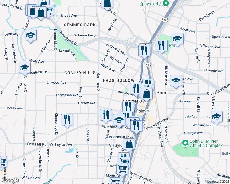 map of restaurants, bars, coffee shops, grocery stores, and more near 1726 Linwood Avenue in Atlanta