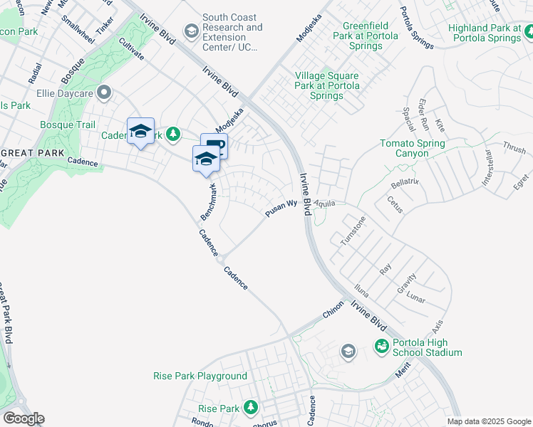 map of restaurants, bars, coffee shops, grocery stores, and more near 111 Pusan Way in Irvine