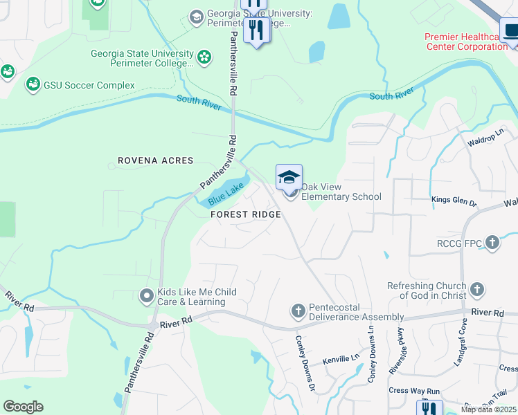 map of restaurants, bars, coffee shops, grocery stores, and more near 3575 Oakvale Road in Decatur