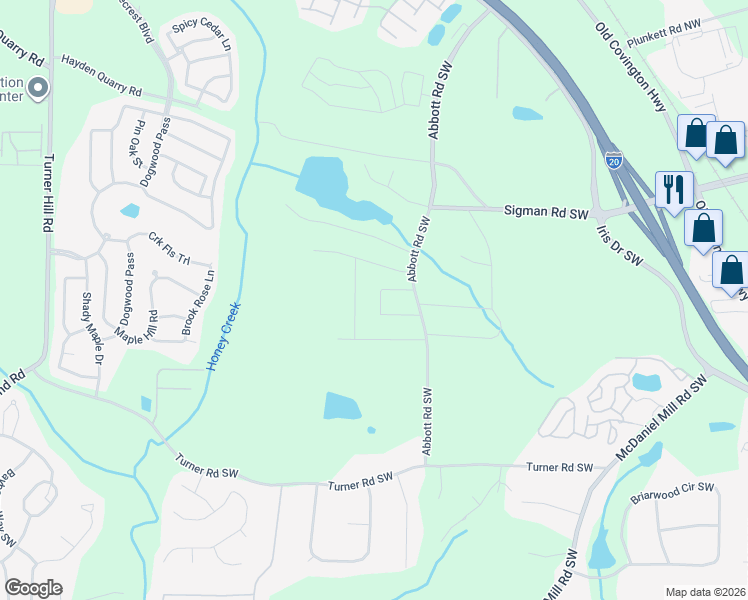 map of restaurants, bars, coffee shops, grocery stores, and more near 435 Center Circle Southwest in Conyers