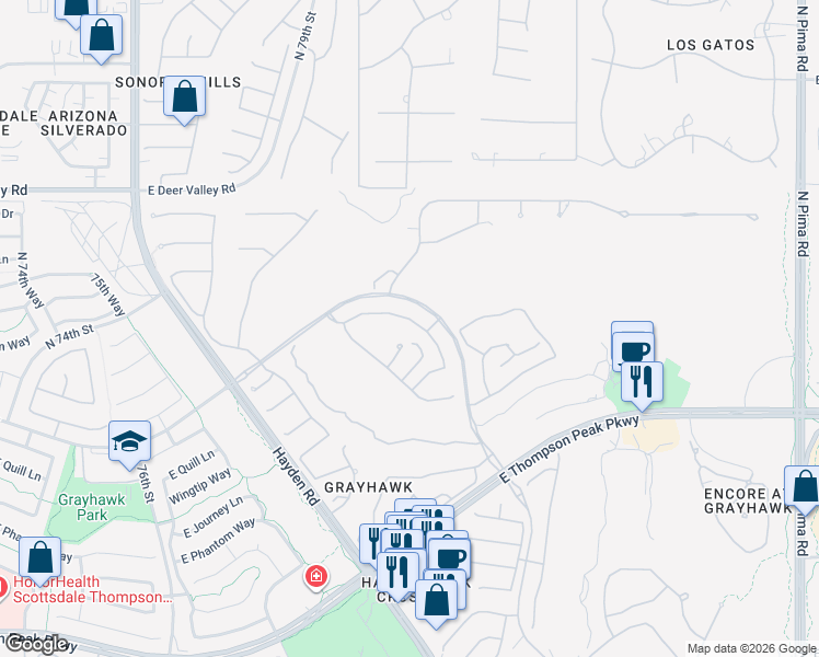 map of restaurants, bars, coffee shops, grocery stores, and more near 8079 East Windwood Lane in Scottsdale