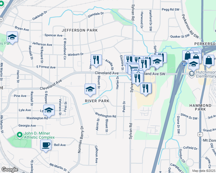 map of restaurants, bars, coffee shops, grocery stores, and more near 2773 Harlan Drive in Atlanta