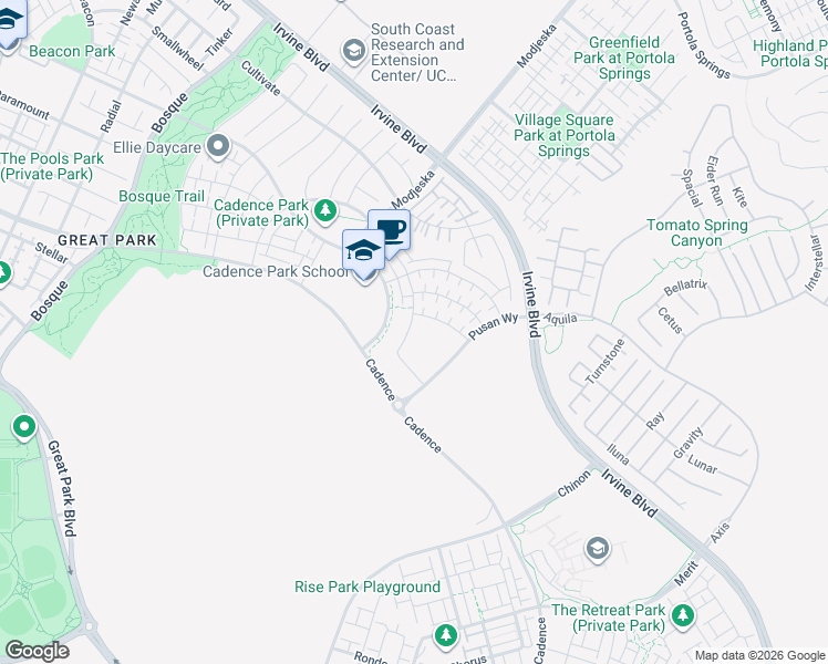 map of restaurants, bars, coffee shops, grocery stores, and more near 187 Frame in Irvine