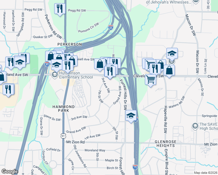 map of restaurants, bars, coffee shops, grocery stores, and more near 2767 3rd Avenue Southwest in Atlanta